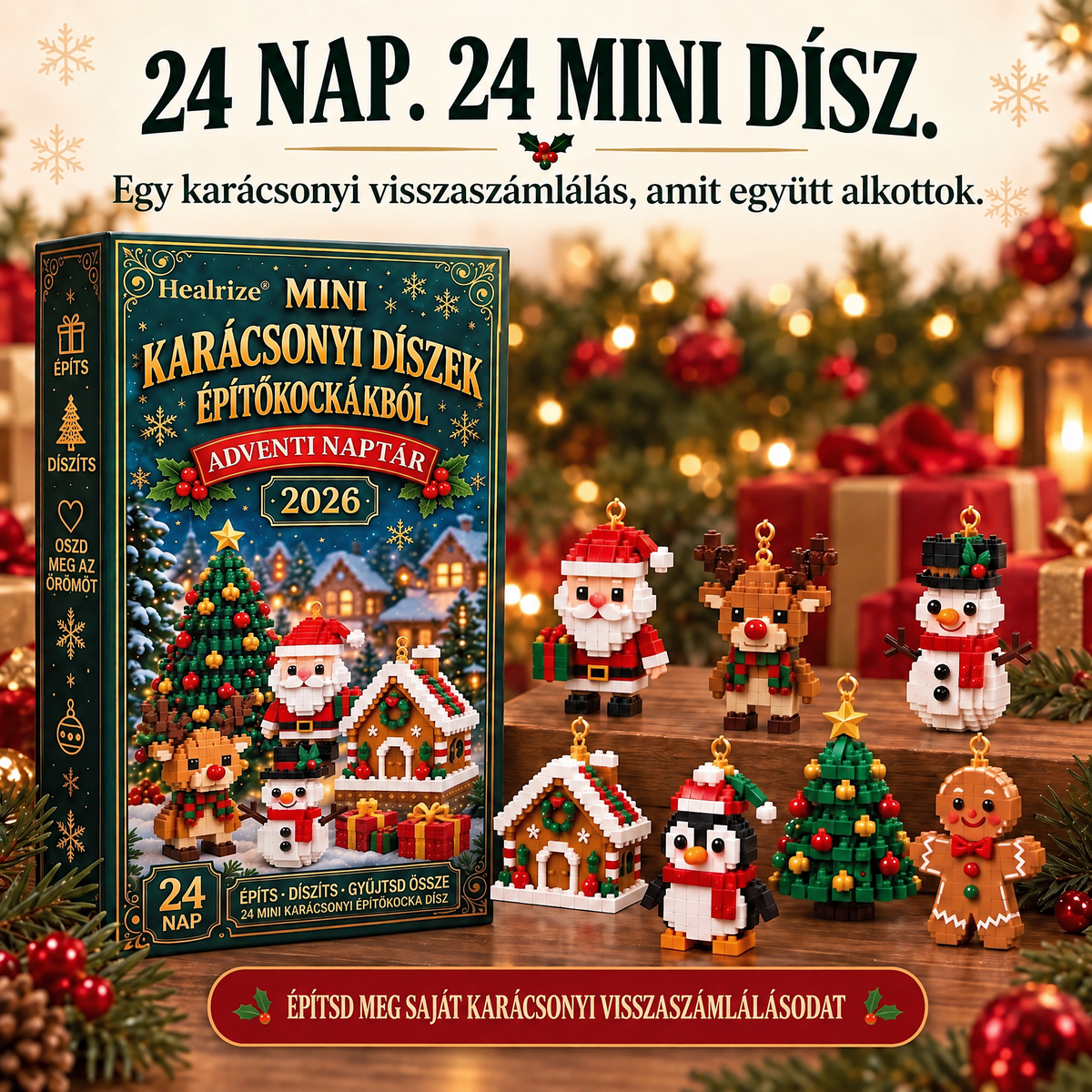 🎄🎄Healrize® Adventní kalendář s 24 vánočními mini ozdobami z kostiček