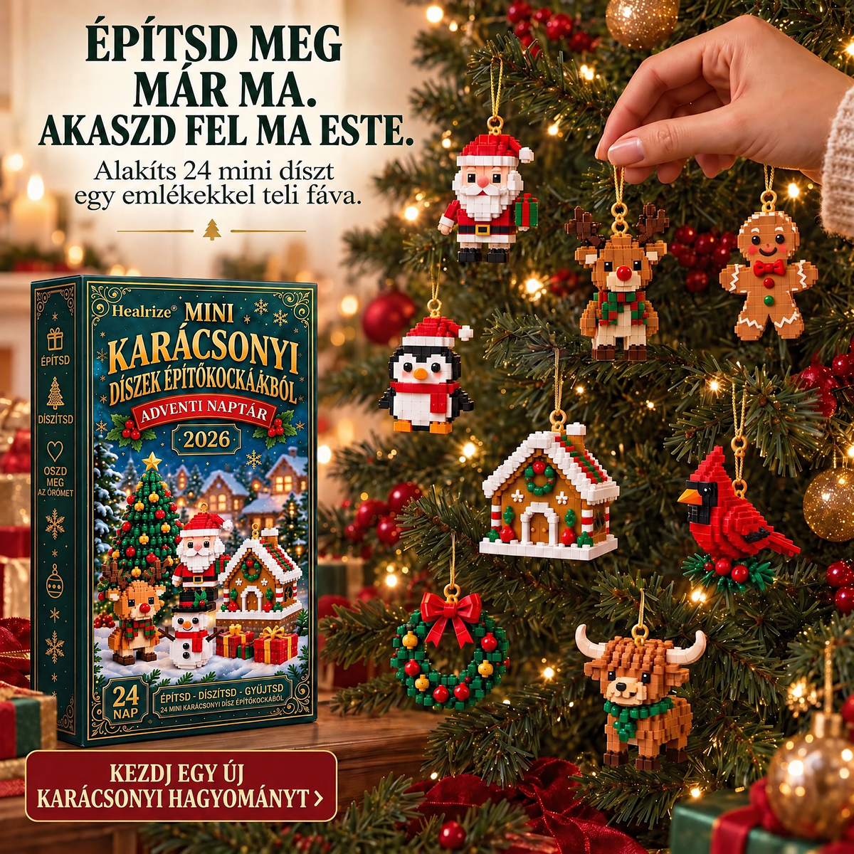 🎄🎄Healrize® Adventní kalendář s 24 vánočními mini ozdobami z kostiček