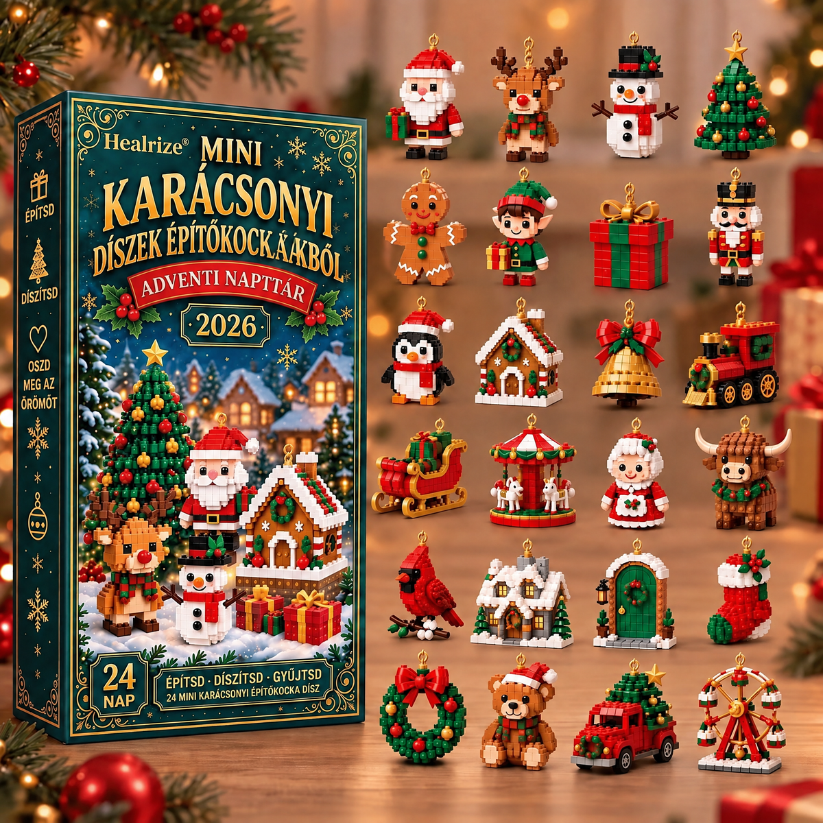 🎄🎄Healrize® Adventní kalendář s 24 vánočními mini ozdobami z kostiček