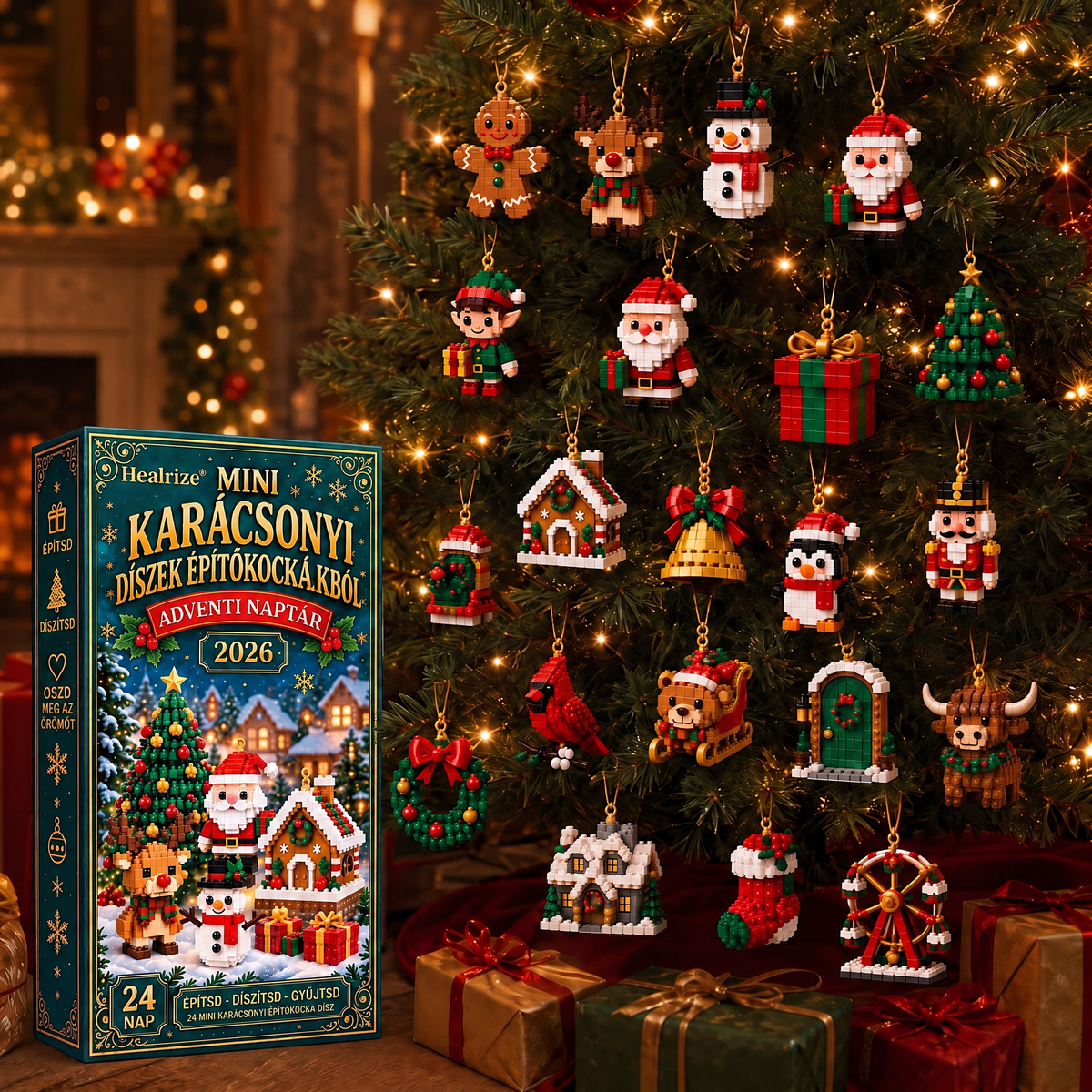 🎄🎄Healrize® Adventní kalendář s 24 vánočními mini ozdobami z kostiček