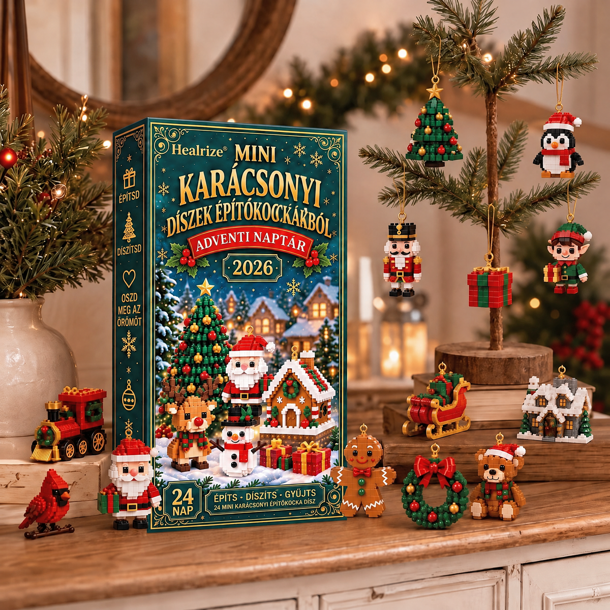 🎄🎄Healrize® Adventní kalendář s 24 vánočními mini ozdobami z kostiček