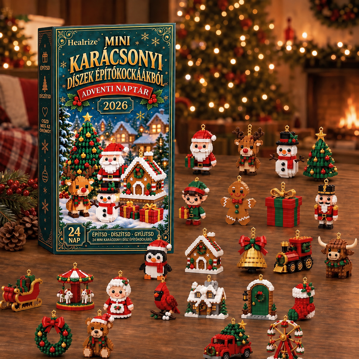 🎄🎄Healrize® Adventní kalendář s 24 vánočními mini ozdobami z kostiček